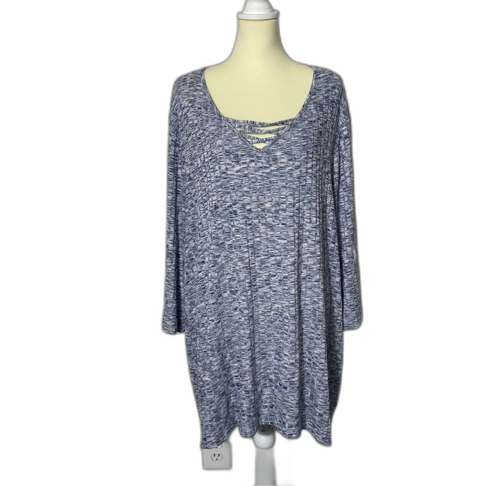 Catherines Heathered Blue 3/4 Sleeve Criss Cross V-Neck Top Womens Size 3X